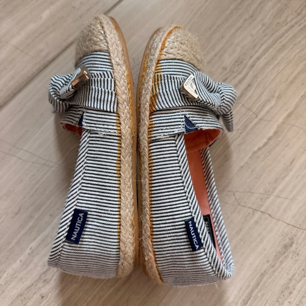 Nautica Ancora Espadrille Flats Striped Bow Slip On Summer Navy White 10 Toddler